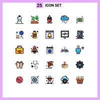 25 User Interface Filled line Flat Color Pack of modern Signs and Symbols of cpu chip ship weather rain Editable Vector Design Elements