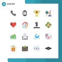 16 User Interface Flat Color Pack of modern Signs and Symbols of heart depose achievement degradation trophy Editable Pack of Creative Vector Design Elements