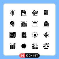 Solid Glyph Pack of 16 Universal Symbols of tablet freezer leaked cooling fridge Editable Vector Design Elements