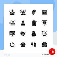 16 User Interface Solid Glyph Pack of modern Signs and Symbols of video display money page egg Editable Vector Design Elements