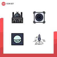 4 User Interface Filledline Flat Color Pack of modern Signs and Symbols of building washing muslim engine publish Editable Vector Design Elements