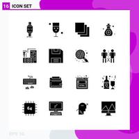 Pictogram Set of 16 Simple Solid Glyphs of architecture soft skin food oil layers Editable Vector Design Elements