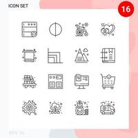 Mobile Interface Outline Set of 16 Pictograms of business towel wheel chair interior cross Editable Vector Design Elements