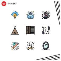 paquete de iconos de vector de stock de 9 signos y símbolos de línea para vacaciones de carpa encontrar amor amor elementos de diseño de vector editables