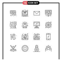 Modern Set of 16 Outlines Pictograph of scrub bath report game hobbies Editable Vector Design Elements