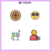 Group of 4 Filledline Flat Colors Signs and Symbols for add glass smiley cute man Editable Vector Design Elements