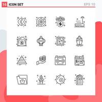 Set of 16 Modern UI Icons Symbols Signs for lantern house management dollar house sound Editable Vector Design Elements