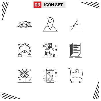 Group of 9 Outlines Signs and Symbols for running exercise pin cloud web Editable Vector Design Elements