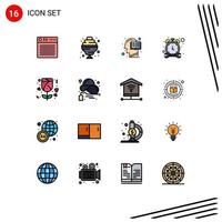 Flat Color Filled Line Pack of 16 Universal Symbols of gift watch book timer mind Editable Creative Vector Design Elements