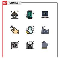 Mobile Interface Filledline Flat Color Set of 9 Pictograms of squeeze gesture smartphone computing help Editable Vector Design Elements