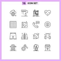 16 Universal Outline Signs Symbols of favorite love paint heart printer Editable Vector Design Elements