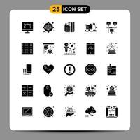 Pack of 25 Modern Solid Glyphs Signs and Symbols for Web Print Media such as computer office stationary workstation pin Editable Vector Design Elements