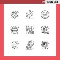 Mobile Interface Outline Set of 9 Pictograms of picnic autumn burger spaghetti food Editable Vector Design Elements