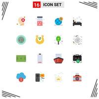 16 User Interface Flat Color Pack of modern Signs and Symbols of cleaning bedroom medical bed globe Editable Pack of Creative Vector Design Elements