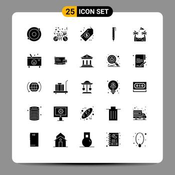 conjunto moderno de 25 glifos y símbolos sólidos, como elementos de diseño de vectores editables de lápiz de hamaca de dólar de parque caldero