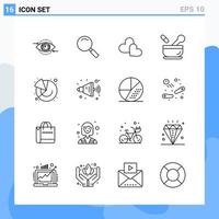 Modern 16 Line style icons Outline Symbols for general use Creative Line Icon Sign Isolated on White Background 16 Icons Pack Creative Black Icon vector background