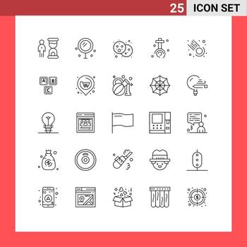 Pictogram Set of 25 Simple Lines of comet cross wedding christian party Editable Vector Design Elements