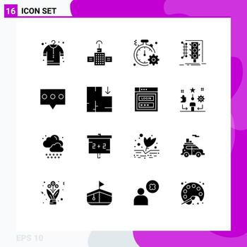 16 Thematic Vector Solid Glyphs and Editable Symbols of comment traffic fast smart management Editable Vector Design Elements