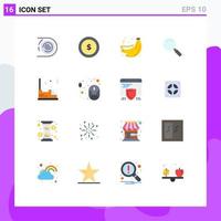 Flat Color Pack of 16 Universal Symbols of electric magnifying finance look fruit Editable Pack of Creative Vector Design Elements