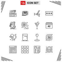 16 Icons Line Style Grid Based Creative Outline Symbols for Website Design Simple Line Icon Signs Isolated on White Background 16 Icon Set Creative Black Icon vector background