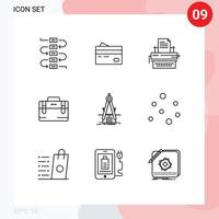 9 Thematic Vector Outlines and Editable Symbols of office bag paper finance keys letter Editable Vector Design Elements