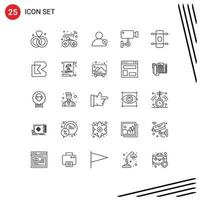 paquete de iconos vectoriales de stock de 25 signos y símbolos de línea para longboard deportivo nuevos elementos de diseño vectorial editables de seguridad de pared vector