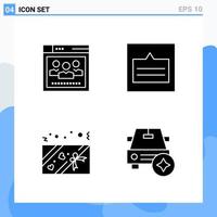 Modern 4 solid style icons Glyph Symbols for general use Creative Solid Icon Sign Isolated on White Background 4 Icons Pack Creative Black Icon vector background