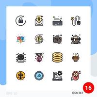 16 Thematic Vector Flat Color Filled Lines and Editable Symbols of puzzle box computer marketing mouse Editable Creative Vector Design Elements