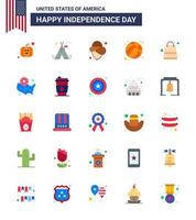 Set of 25 Vector Flats on 4th July USA Independence Day such as shop money cowboy bag football Editable USA Day Vector Design Elements