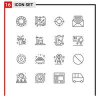 Pack of 16 creative Outlines of filter envelope holiday email communication Editable Vector Design Elements