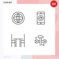 grupo de 4 signos y símbolos de colores planos de línea rellena para la silla central que ayudan a los muebles móviles a elementos de diseño vectorial editables vector