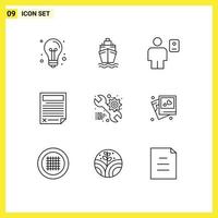 9 Universal Outline Signs Symbols of report document avatar data profile Editable Vector Design Elements