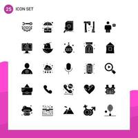 25 Thematic Vector Solid Glyphs and Editable Symbols of tools construction office ax market Editable Vector Design Elements