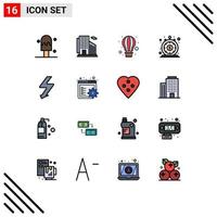 Modern Set of 16 Flat Color Filled Lines Pictograph of photo camera parachute quick loan Editable Creative Vector Design Elements