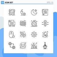 Modern 16 Line style icons Outline Symbols for general use Creative Line Icon Sign Isolated on White Background 16 Icons Pack Creative Black Icon vector background