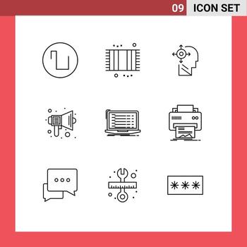 Paquete de 9 esquemas de interfaz de usuario de signos y símbolos modernos de elementos de diseño de vectores editables de audio de la escuela de mente de sonido api