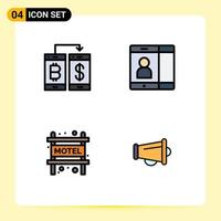 Set of 4 Modern UI Icons Symbols Signs for cashless motel transection cell megaphone Editable Vector Design Elements