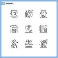 9 Creative Icons Modern Signs and Symbols of shield umbrella cream table coffee Editable Vector Design Elements