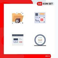 User Interface Pack of 4 Basic Flat Icons of printer css browser web development Editable Vector Design Elements