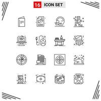 Set of 16 Modern UI Icons Symbols Signs for dessert birthday safety baking jogging Editable Vector Design Elements