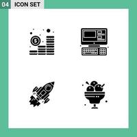 Set of 4 Vector Solid Glyphs on Grid for budget business coins system launch Editable Vector Design Elements