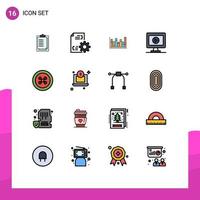 16 User Interface Flat Color Filled Line Pack of modern Signs and Symbols of grenadine food graph play monitor Editable Creative Vector Design Elements
