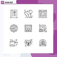 Universal Icon Symbols Group of 9 Modern Outlines of online interface page page accustic Editable Vector Design Elements