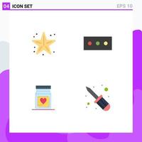 conjunto moderno de 4 iconos planos pictograma de playa corazón estrella reparación de seguridad elementos de diseño vectorial editables vector