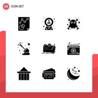 Universal Icon Symbols Group of 9 Modern Solid Glyphs of map mining resources spade labour Editable Vector Design Elements