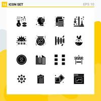 Set of 16 Commercial Solid Glyphs pack for tube science accounting flask paper Editable Vector Design Elements