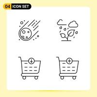 4 Creative Icons for Modern website design and responsive mobile apps 4 Outline Symbols Signs on White Background 4 Icon Pack Creative Black Icon vector background