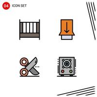 Pack of 4 Modern Filledline Flat Colors Signs and Symbols for Web Print Media such as bed paper interior touch slice Editable Vector Design Elements