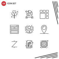 Group of 9 Outlines Signs and Symbols for form contact play communication image Editable Vector Design Elements