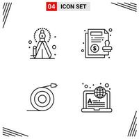 4 Icons Line Style Grid Based Creative Outline Symbols for Website Design Simple Line Icon Signs Isolated on White Background 4 Icon Set Creative Black Icon vector background